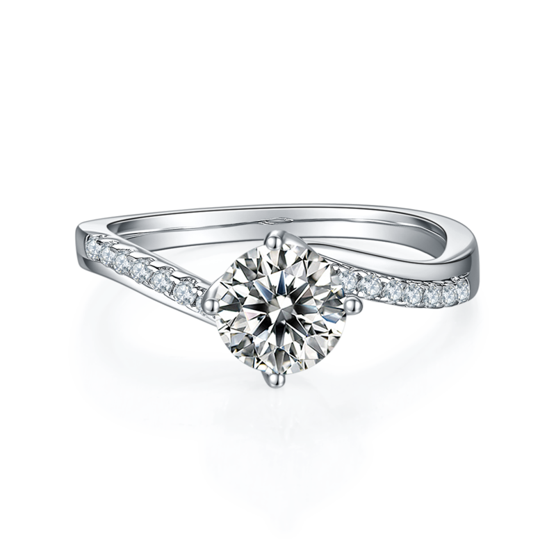 幸福相拥S925银镀白金MoissaniteWomen's Ring1ctD级